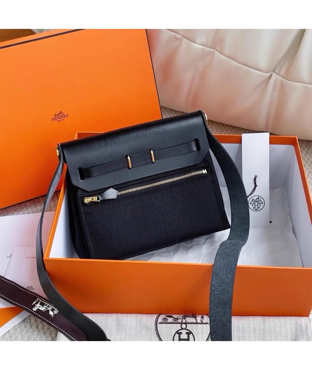 HERMES Черная тканевая сумка через плечо, фото 2