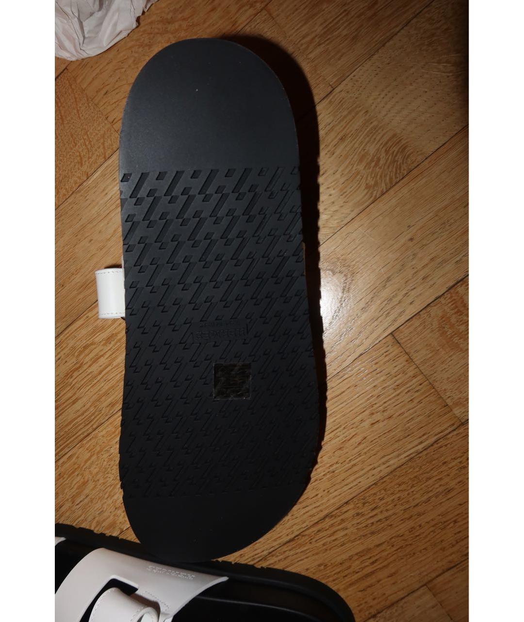 HERMES Белые кожаные шлепанцы, фото 5