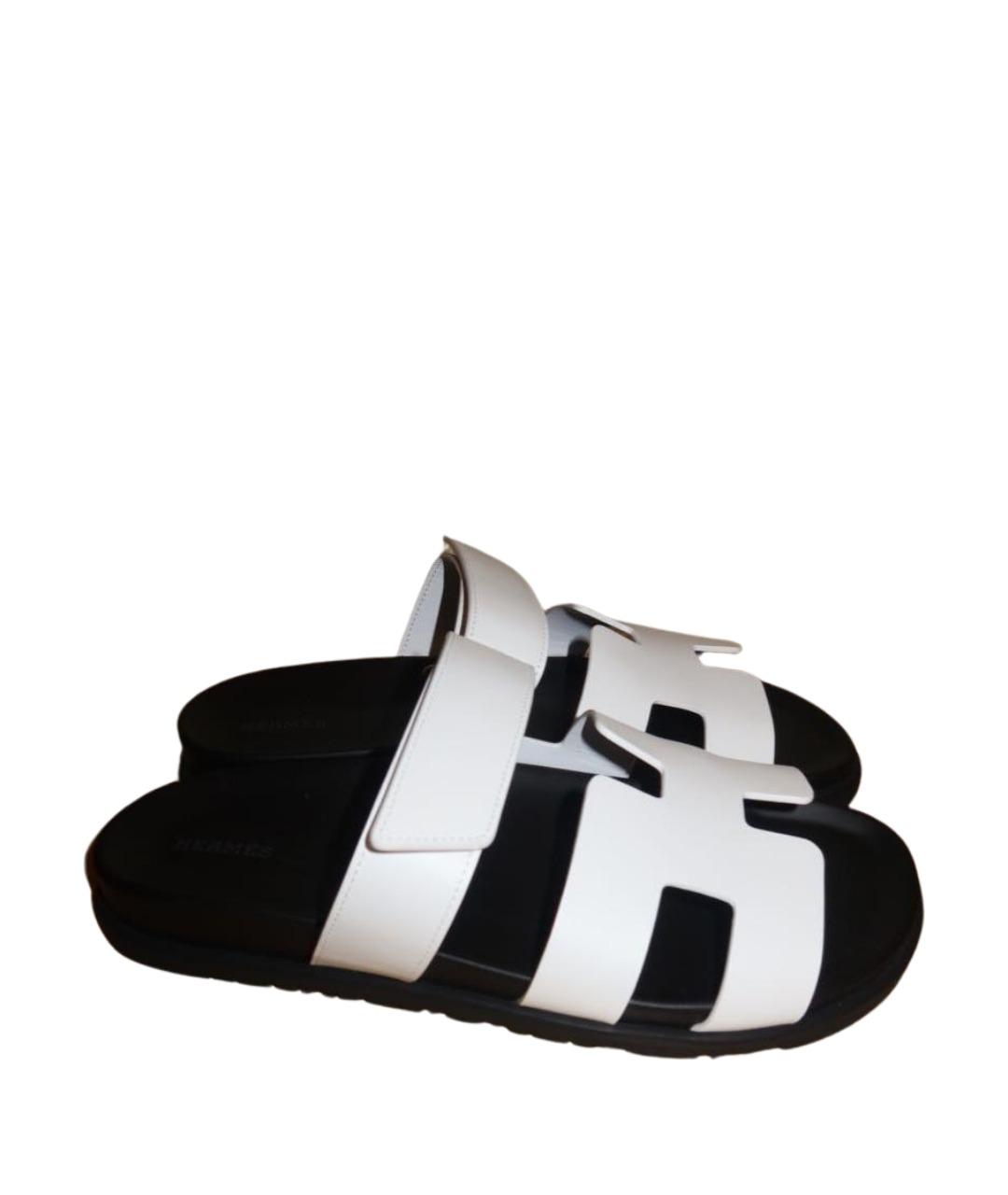 HERMES Белые кожаные шлепанцы, фото 1