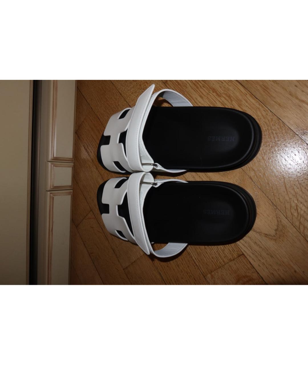 HERMES Белые кожаные шлепанцы, фото 3