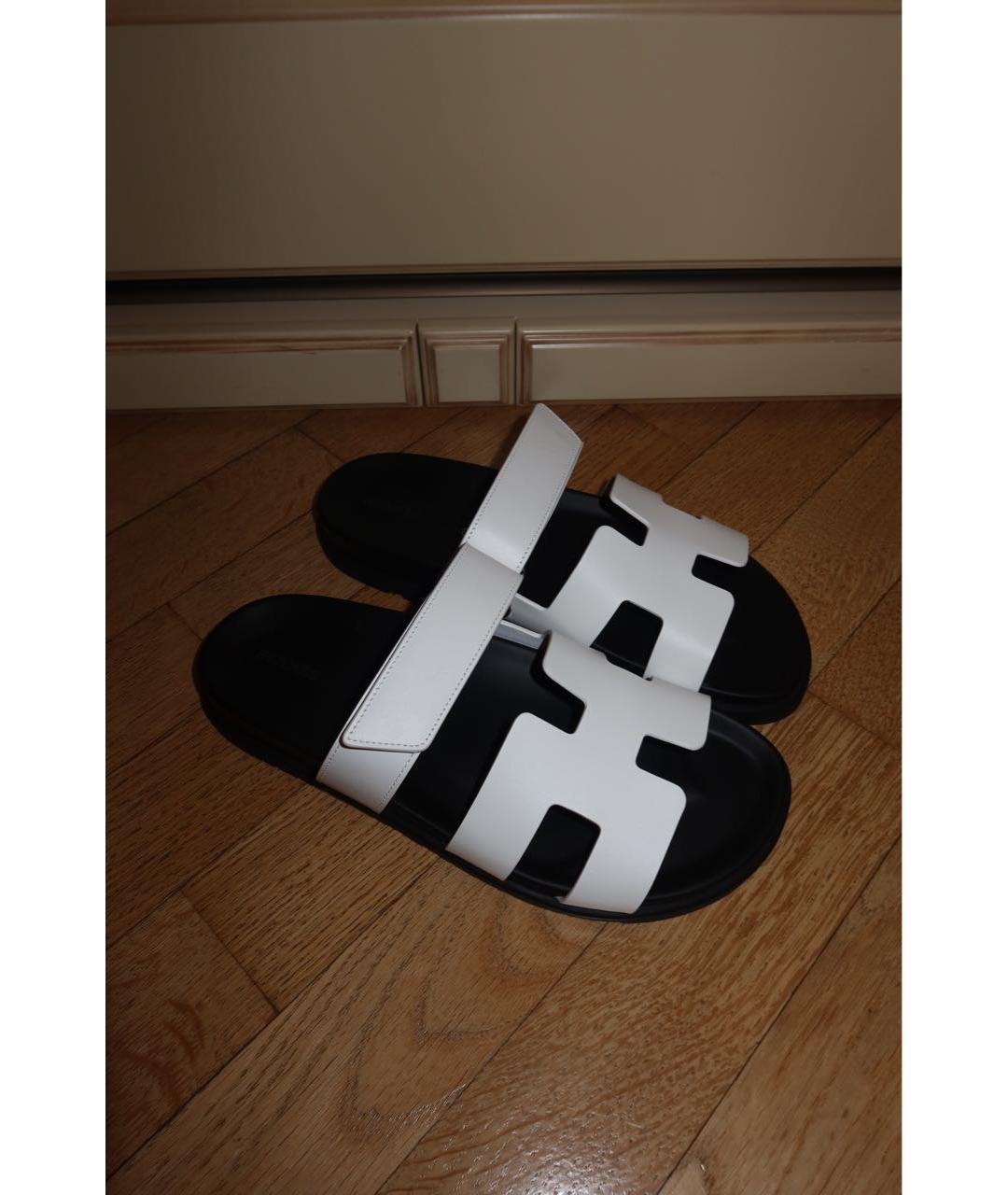 HERMES Белые кожаные шлепанцы, фото 4
