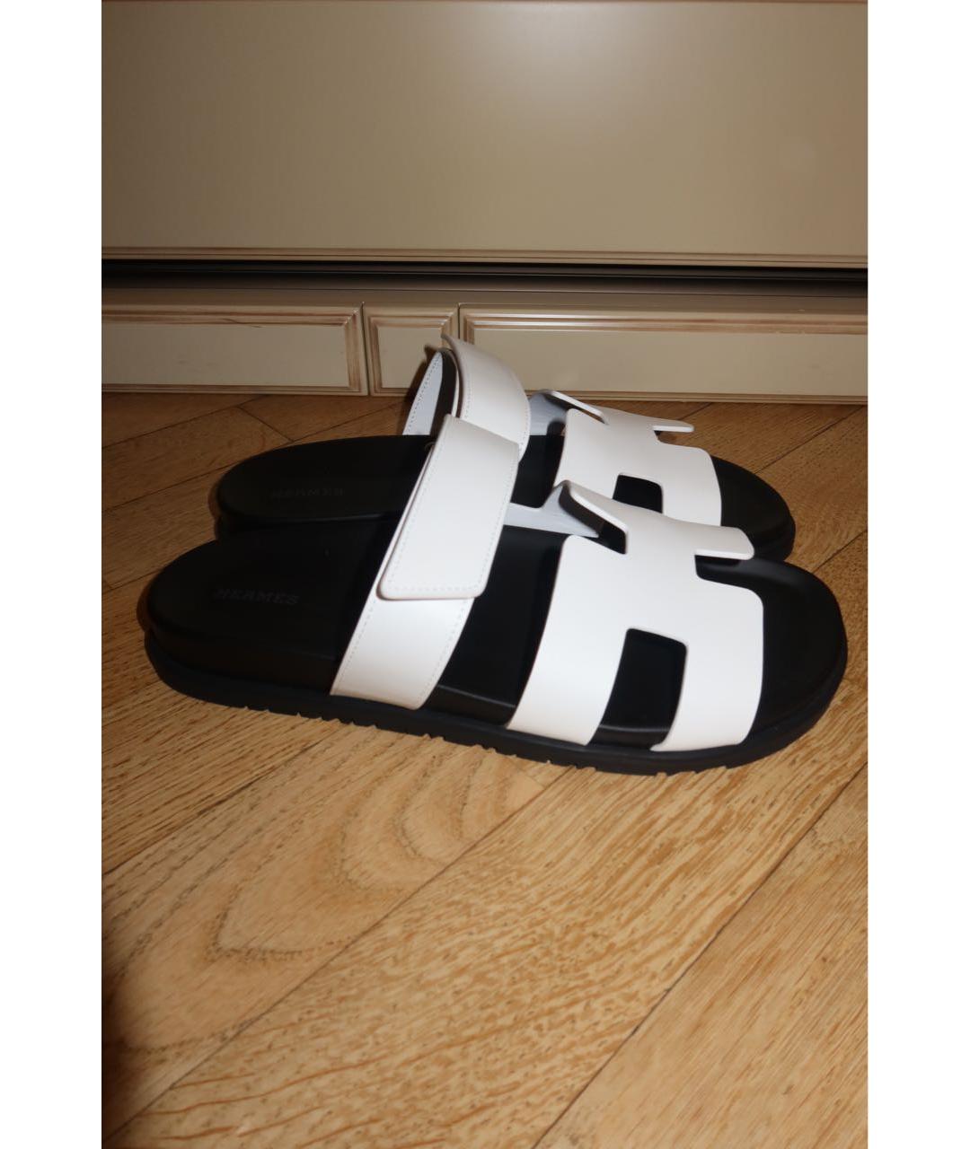 HERMES Белые кожаные шлепанцы, фото 7