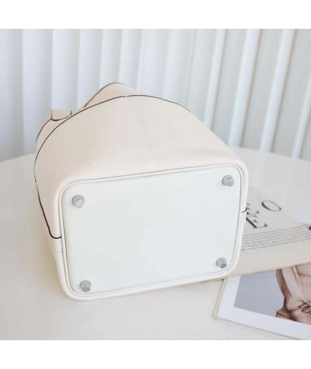 HERMES Белая тканевая сумка с короткими ручками, фото 8