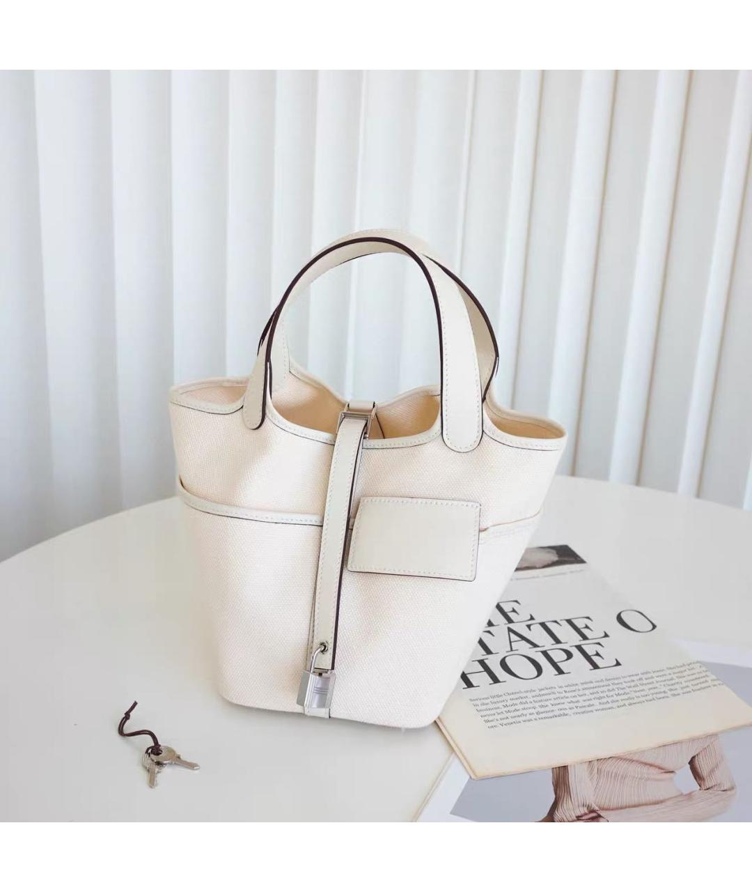 HERMES Белая тканевая сумка с короткими ручками, фото 9
