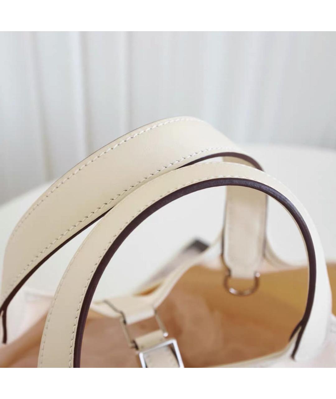 HERMES Белая тканевая сумка с короткими ручками, фото 3