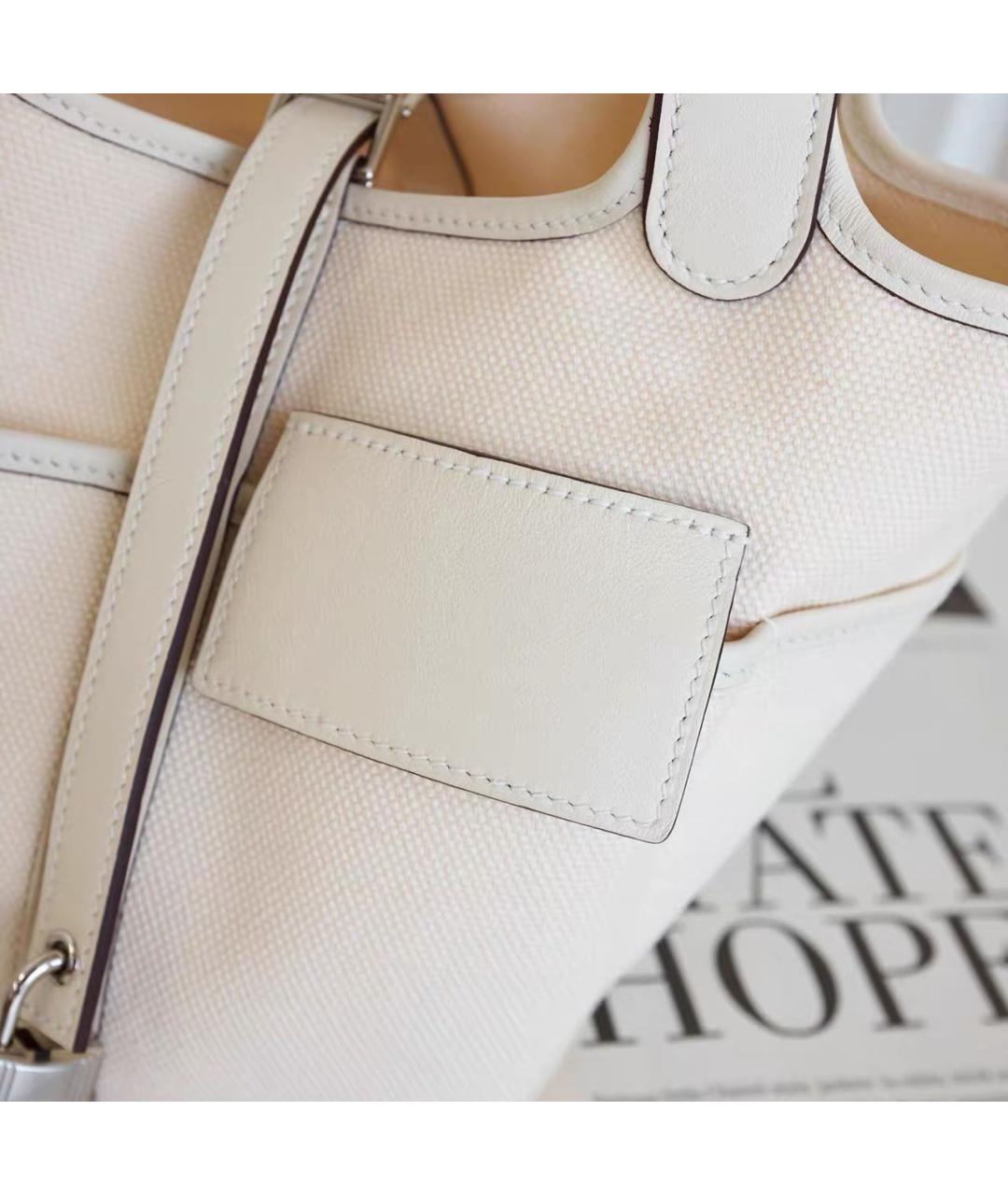 HERMES Белая тканевая сумка с короткими ручками, фото 4