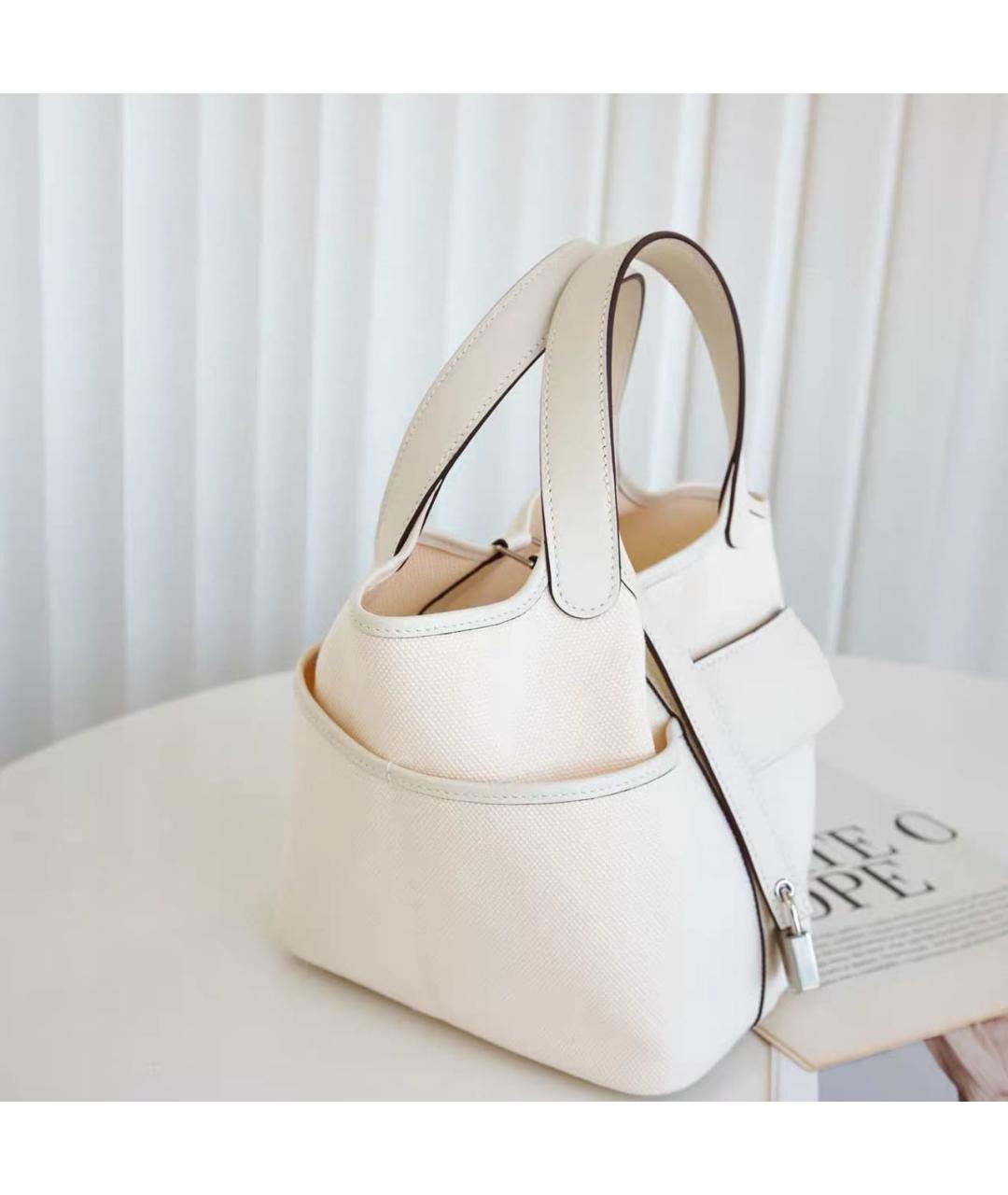HERMES Белая тканевая сумка с короткими ручками, фото 6
