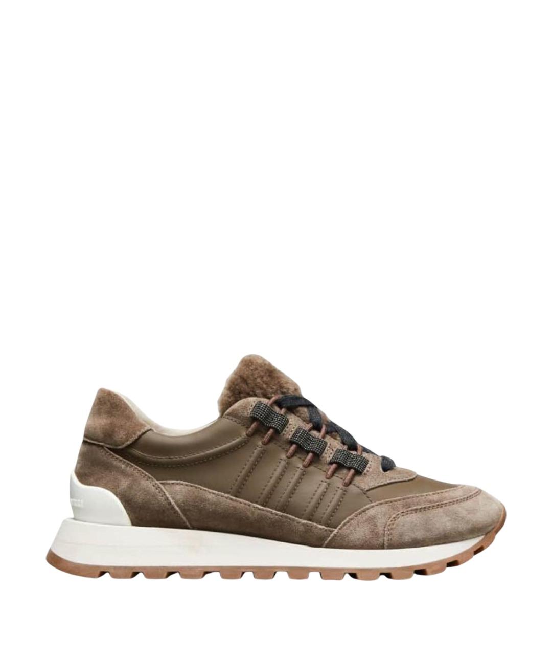 BRUNELLO CUCINELLI Коричневые кожаные кроссовки, фото 1