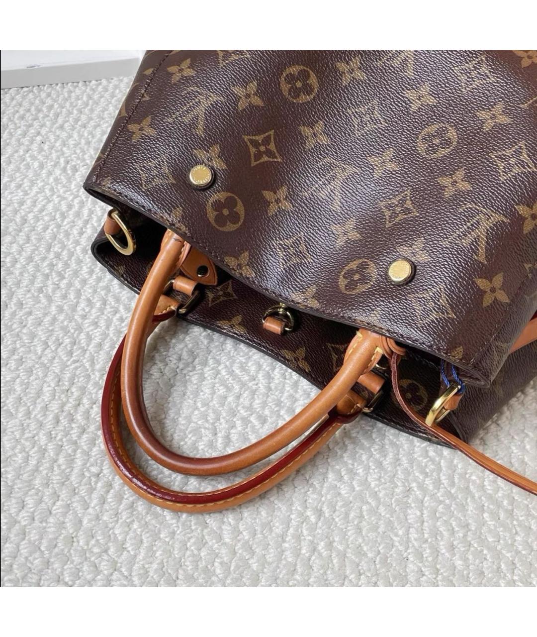 LOUIS VUITTON Коричневая кожаная сумка с короткими ручками, фото 5