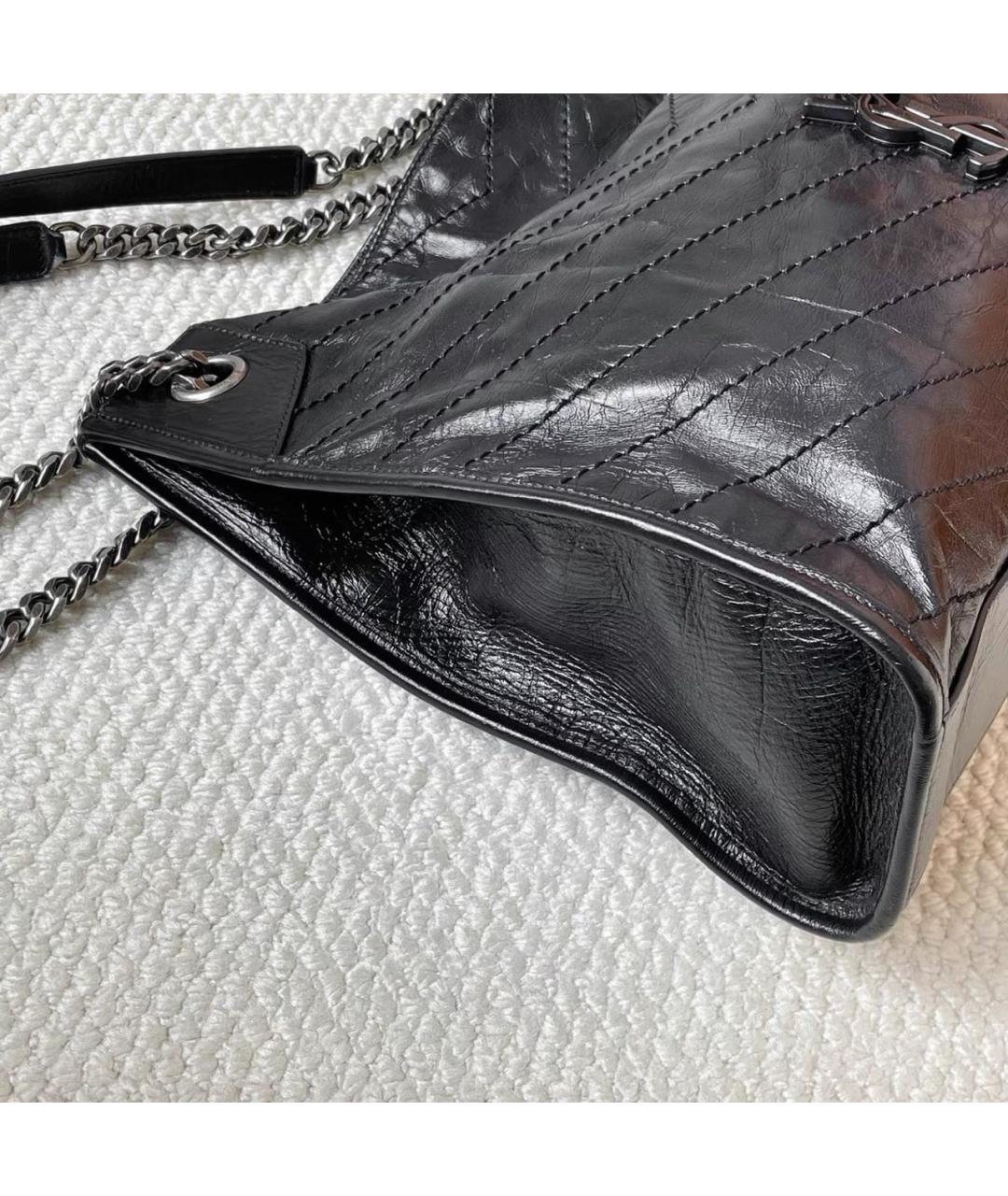 SAINT LAURENT Черная кожаная сумка тоут, фото 5