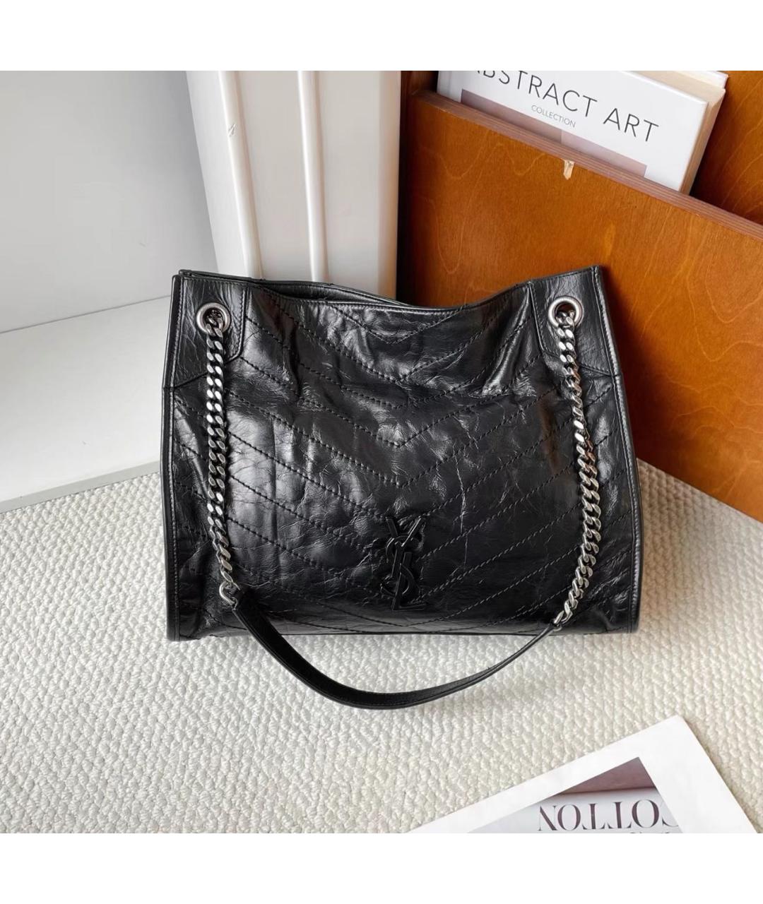 SAINT LAURENT Черная кожаная сумка тоут, фото 9