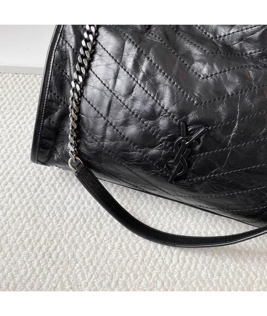 SAINT LAURENT Черная кожаная сумка тоут, фото 2