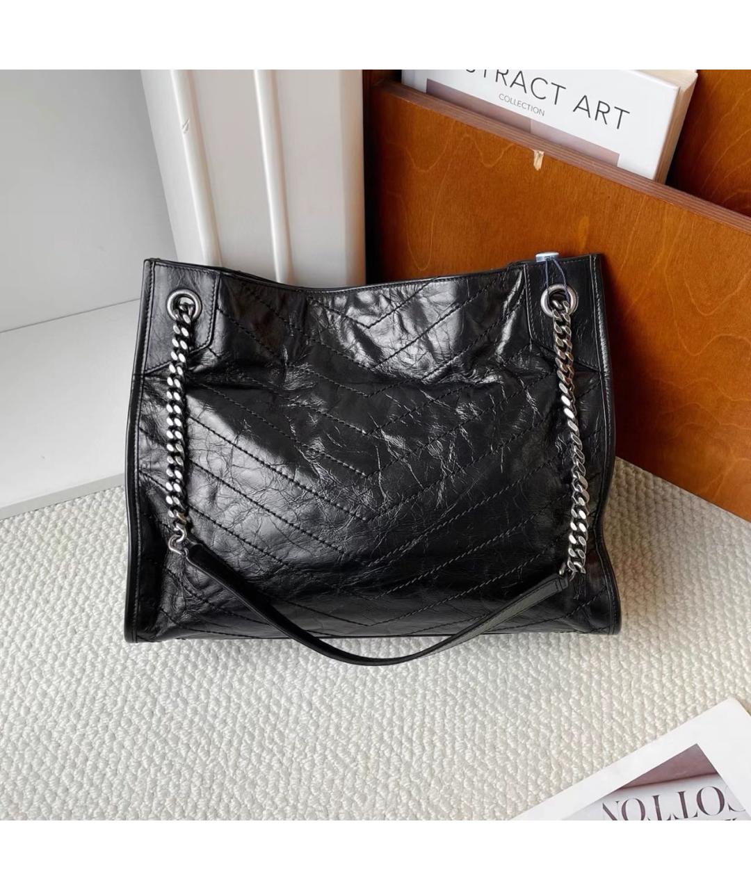 SAINT LAURENT Черная кожаная сумка тоут, фото 3