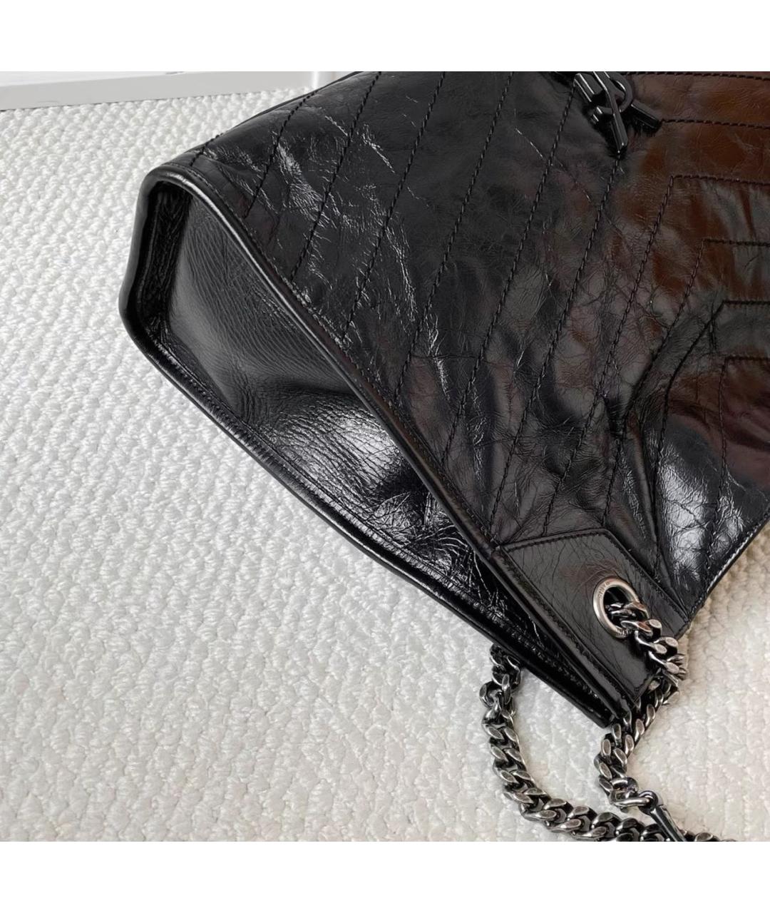 SAINT LAURENT Черная кожаная сумка тоут, фото 7