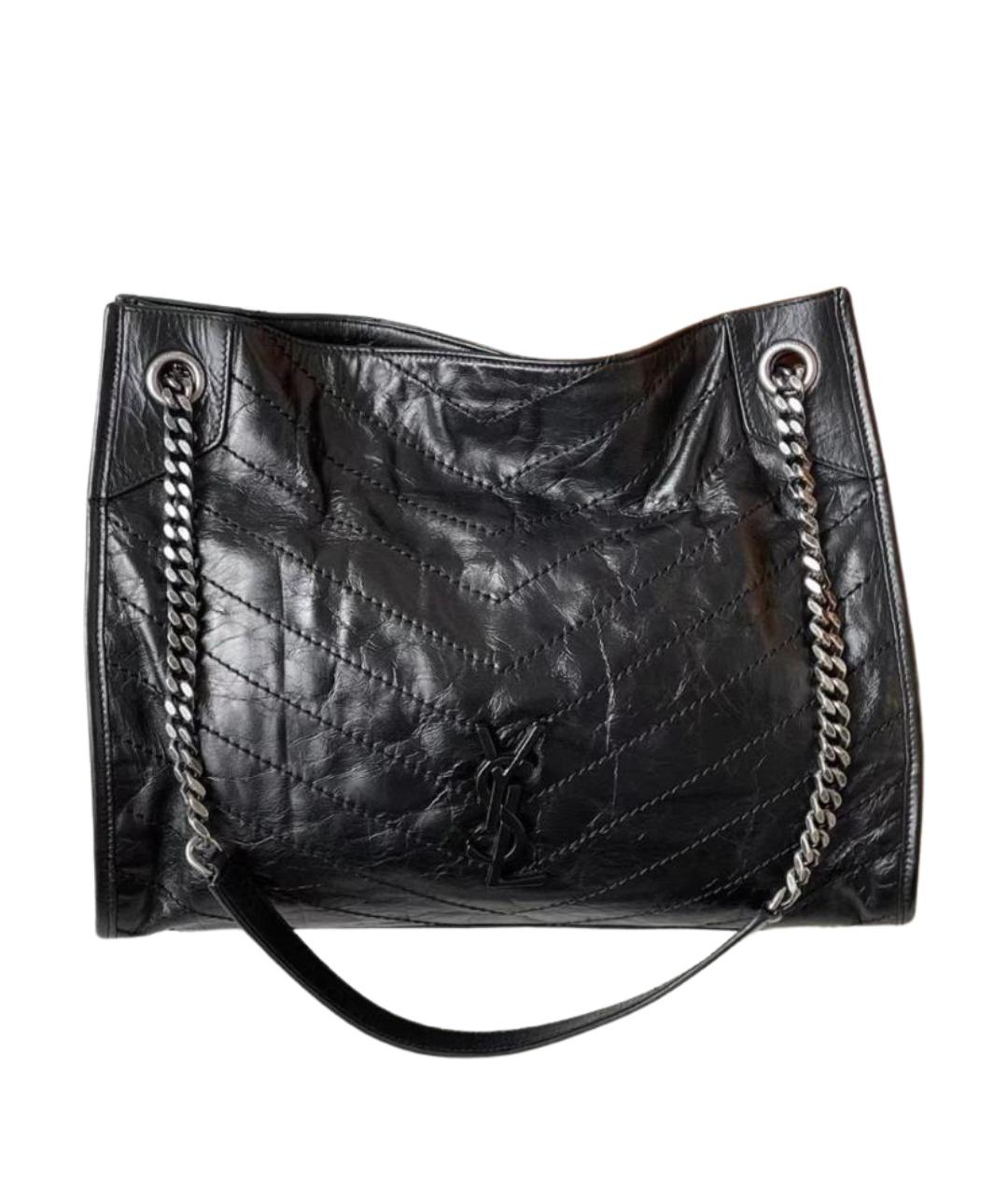 SAINT LAURENT Черная кожаная сумка тоут, фото 1