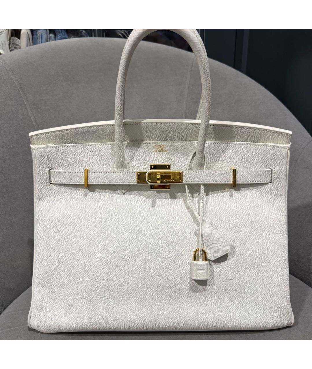 HERMES Белая кожаная сумка с короткими ручками, фото 9
