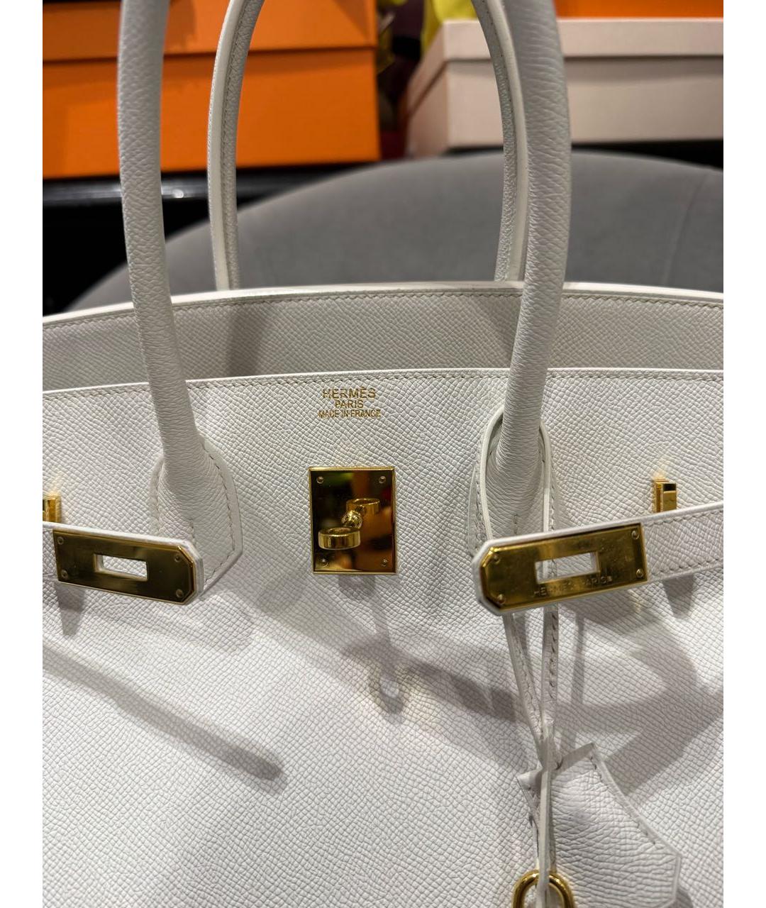 HERMES Белая кожаная сумка с короткими ручками, фото 7