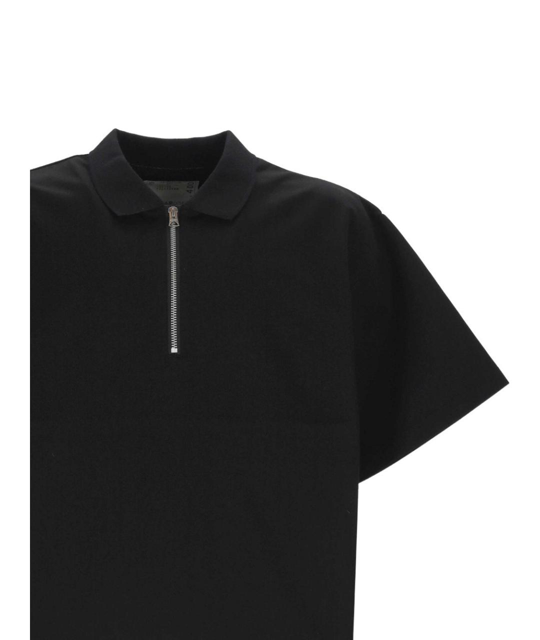 SACAI Черное хлопковое поло с коротким рукавом, фото 3