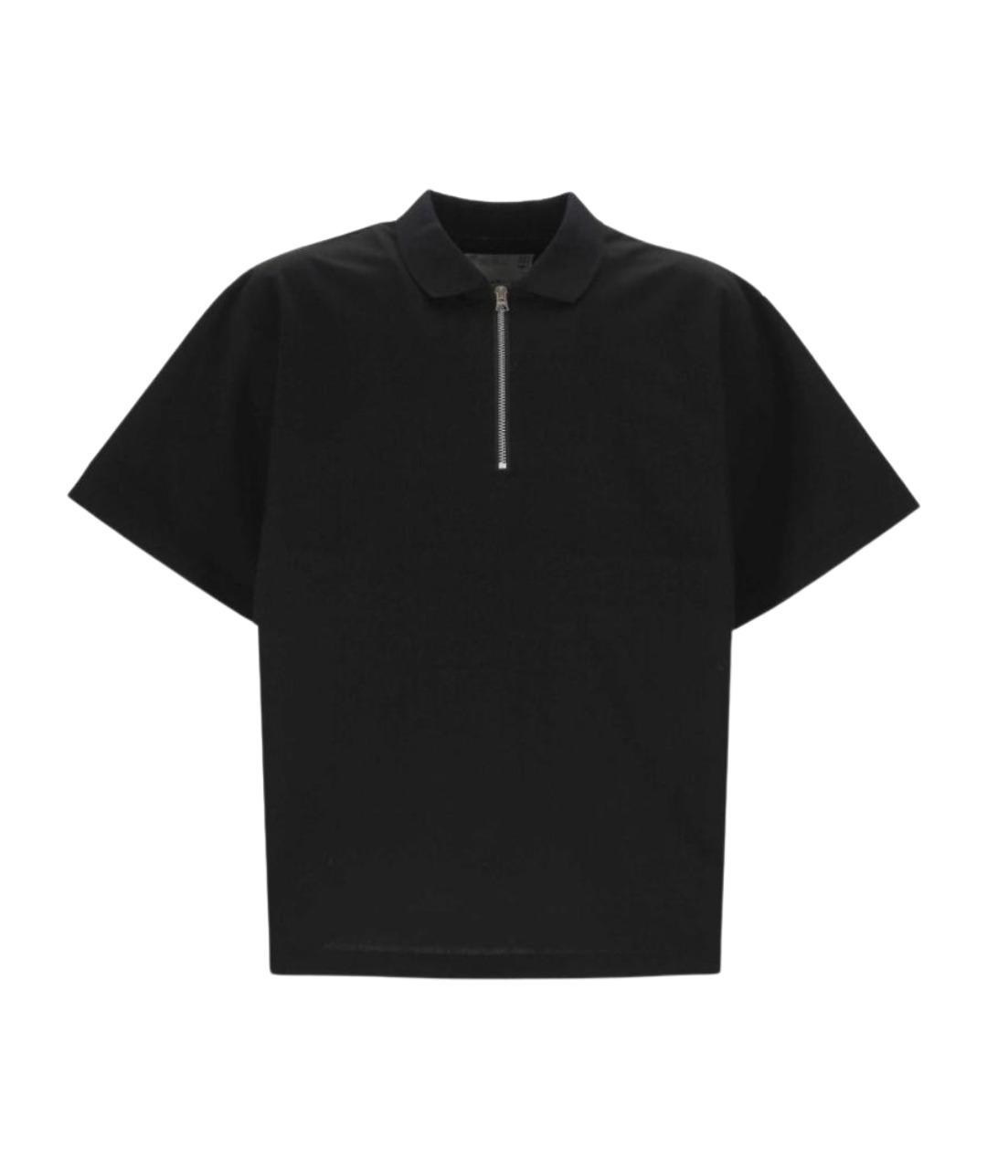 SACAI Черное хлопковое поло с коротким рукавом, фото 1