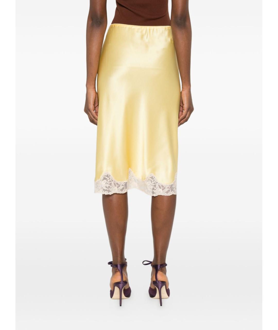 SAINT LAURENT Желтая шелковая юбка миди, фото 3