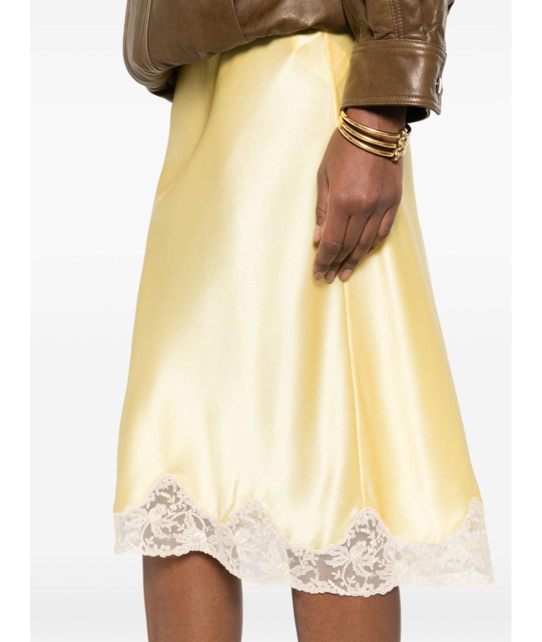 SAINT LAURENT Желтая шелковая юбка миди, фото 2