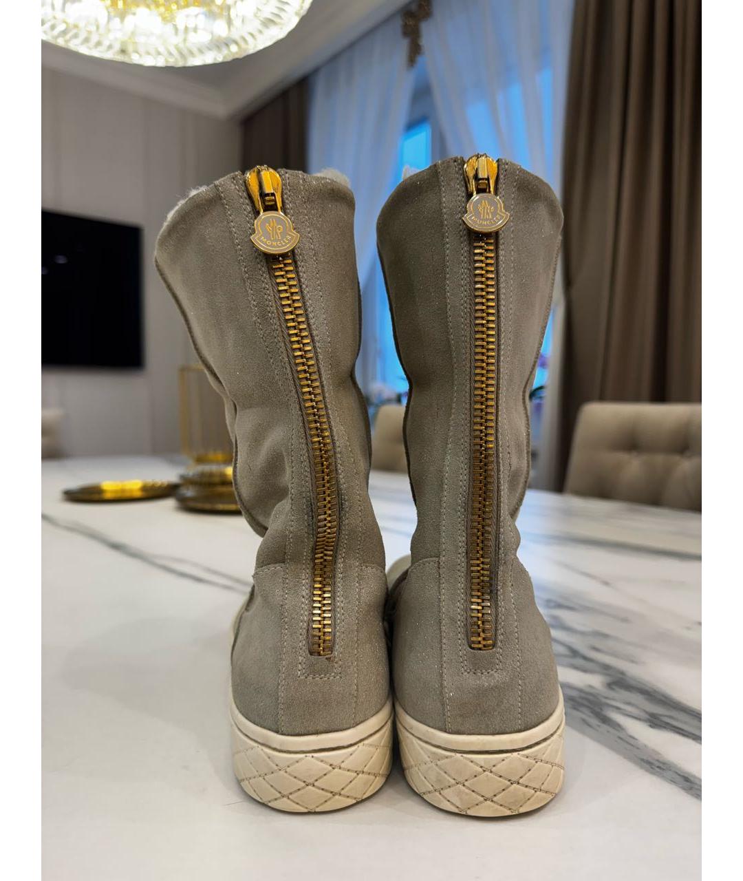 MONCLER Бежевые кожаные ботинки, фото 8