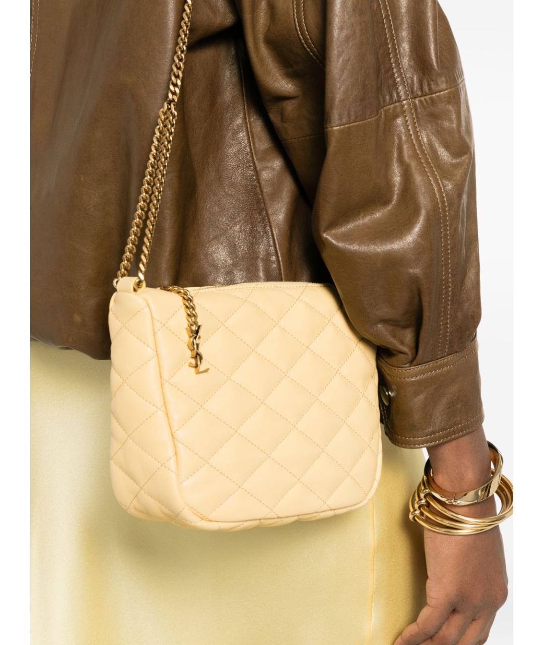 SAINT LAURENT Желтая кожаная сумка через плечо, фото 2