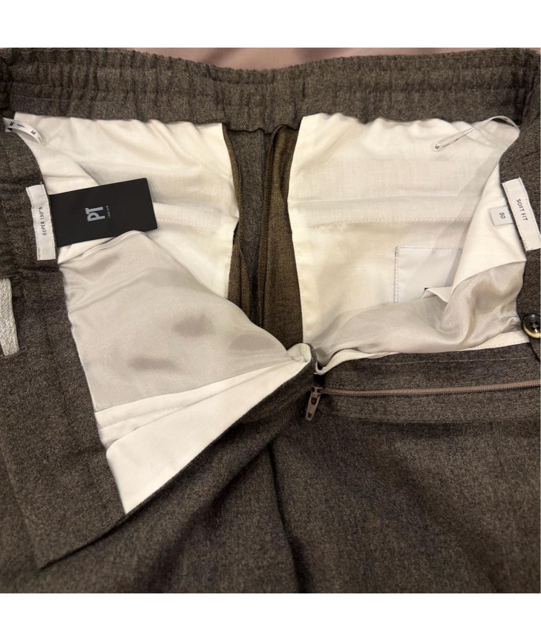 PT TORINO Серебряные шерстяные классические брюки, фото 3