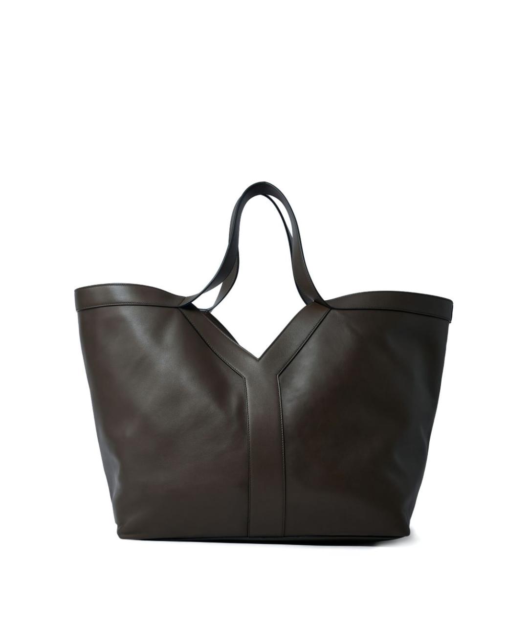 SAINT LAURENT Коричневая кожаная сумка тоут, фото 4