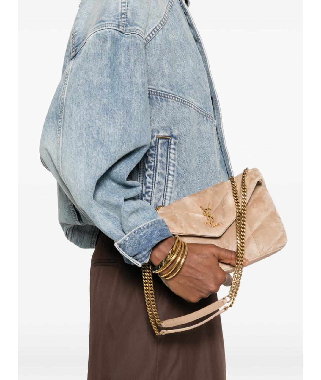 SAINT LAURENT Бежевая кожаная сумка через плечо, фото 5