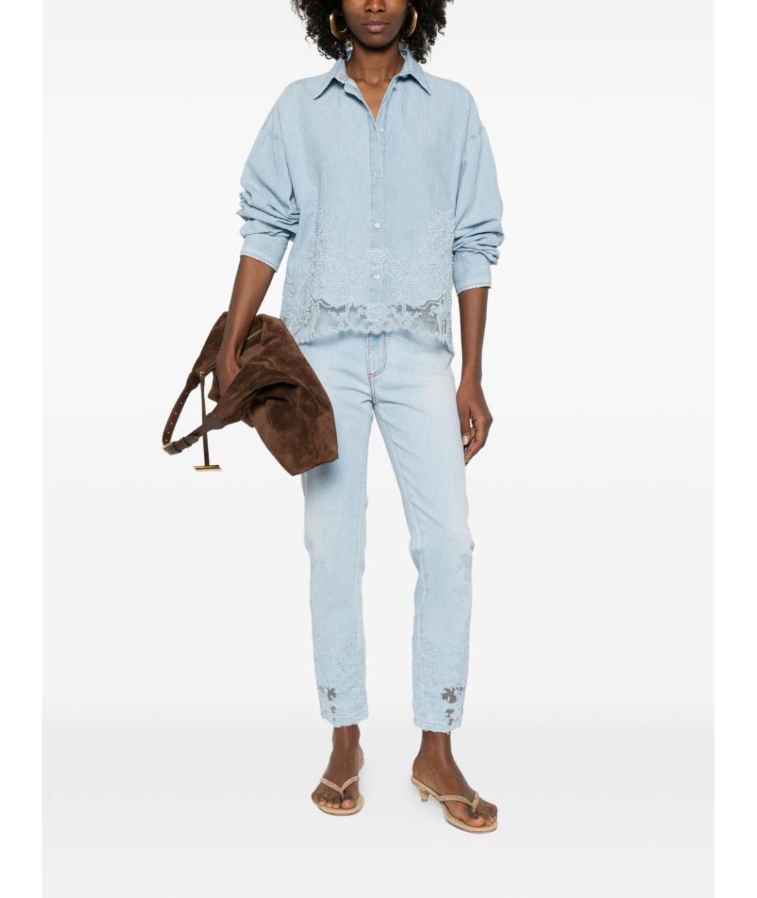 ERMANNO SCERVINO Голубые хлопковые прямые джинсы, фото 4