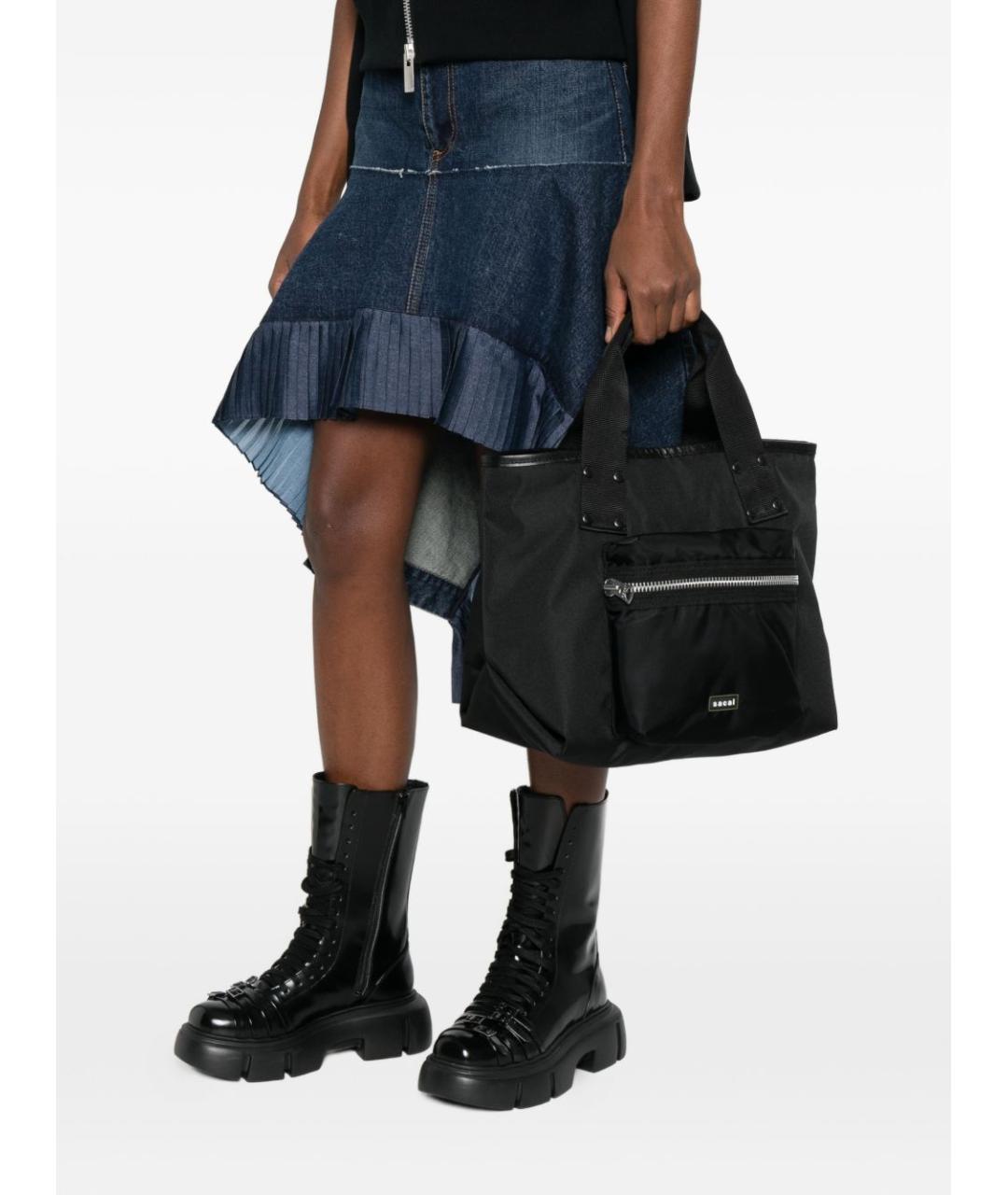 SACAI Черная синтетическая сумка тоут, фото 2