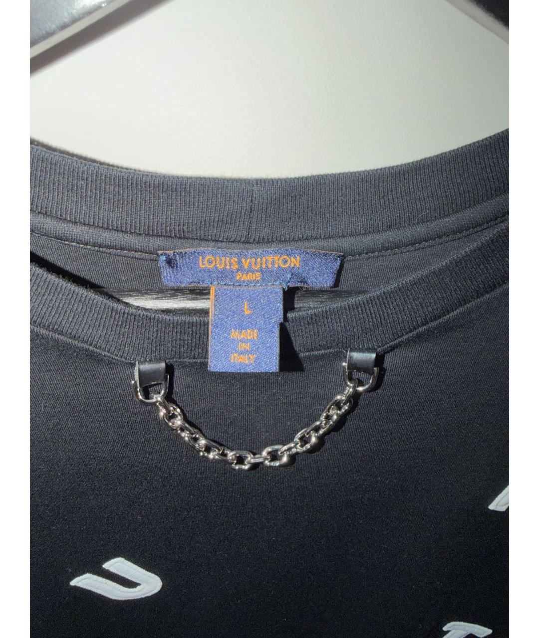 LOUIS VUITTON Черная хлопко-эластановая футболка, фото 3