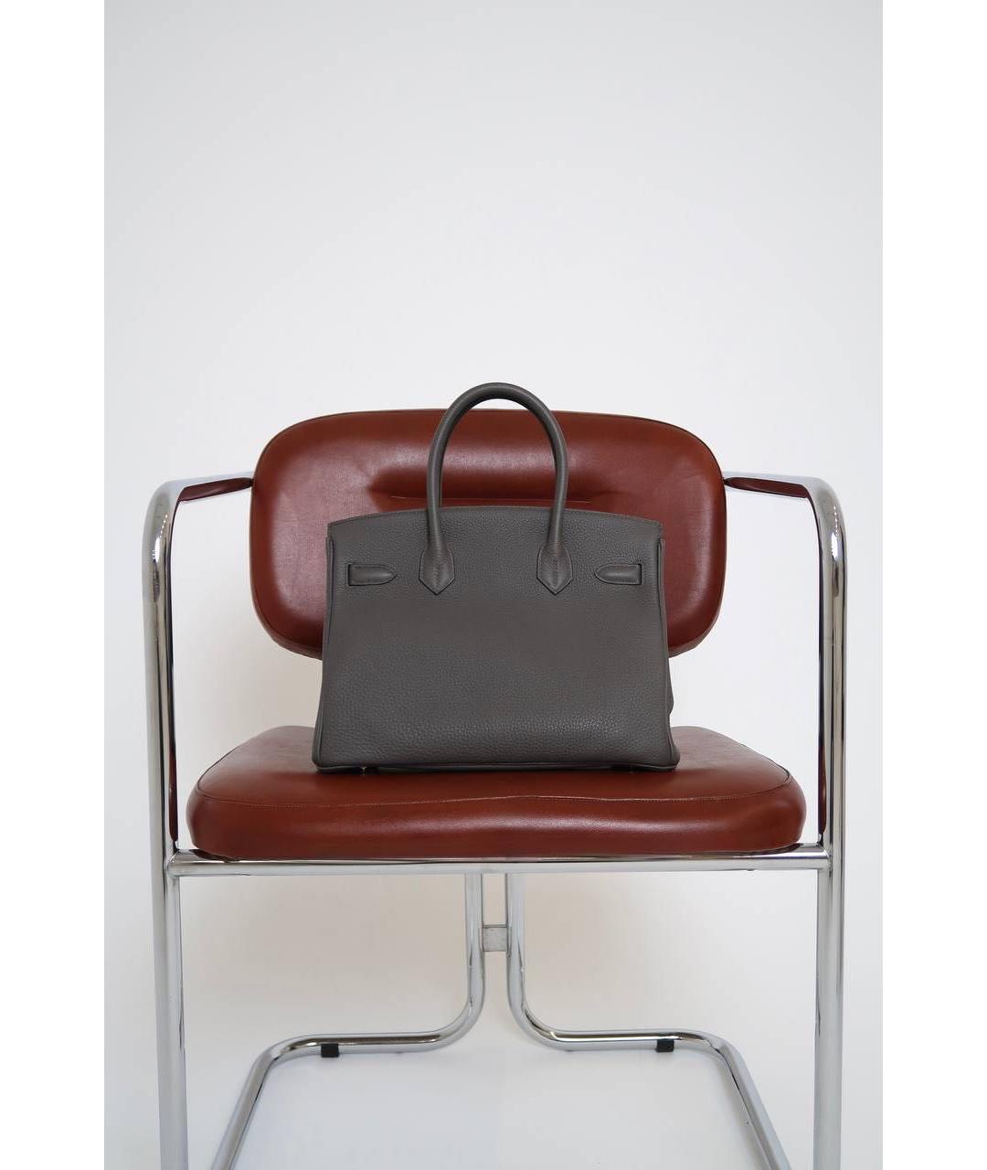 HERMES Антрацитовая кожаная сумка с короткими ручками, фото 3