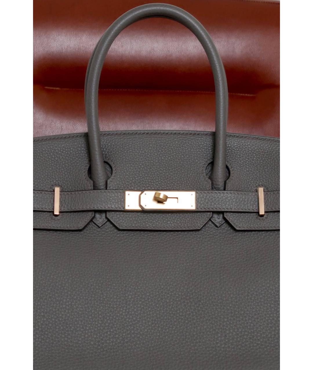 HERMES Антрацитовая кожаная сумка с короткими ручками, фото 4