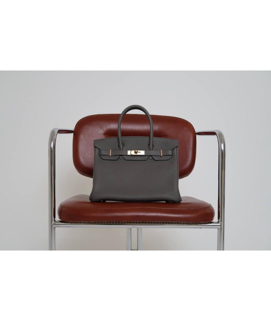 HERMES Антрацитовая кожаная сумка с короткими ручками, фото 5