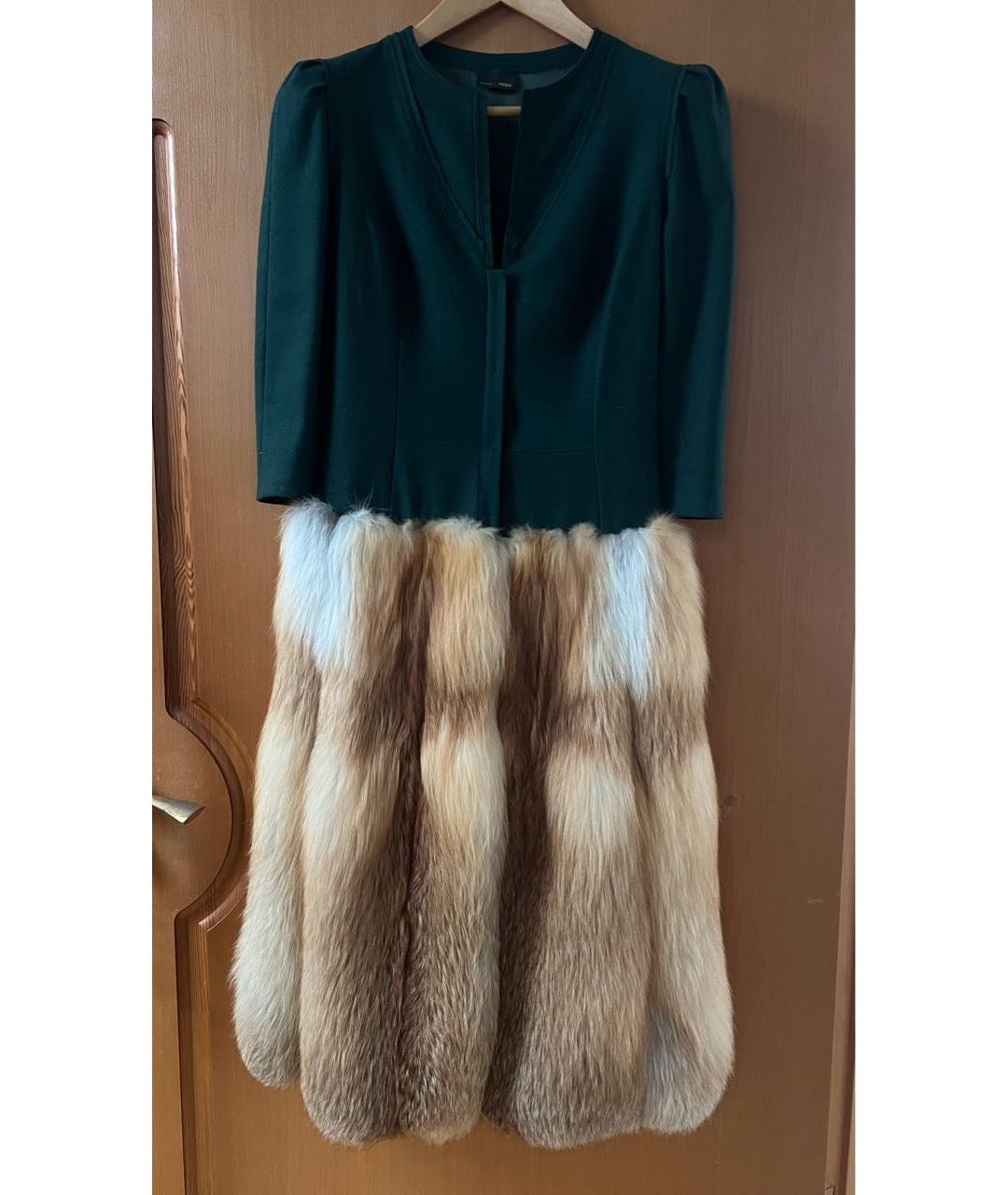 FENDI Зеленая меховая шуба, фото 3