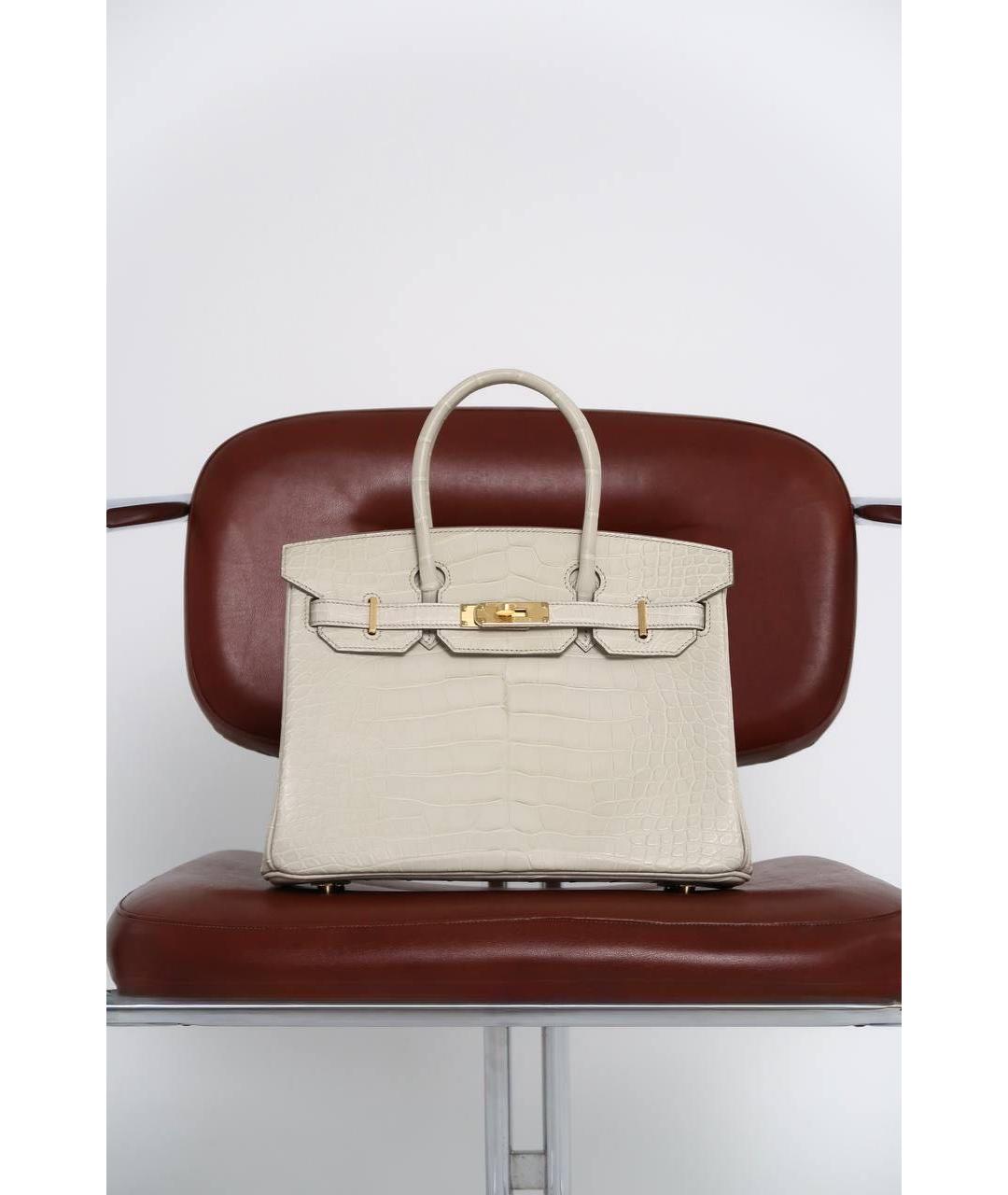 HERMES Белая сумка с короткими ручками из экзотической кожи, фото 5