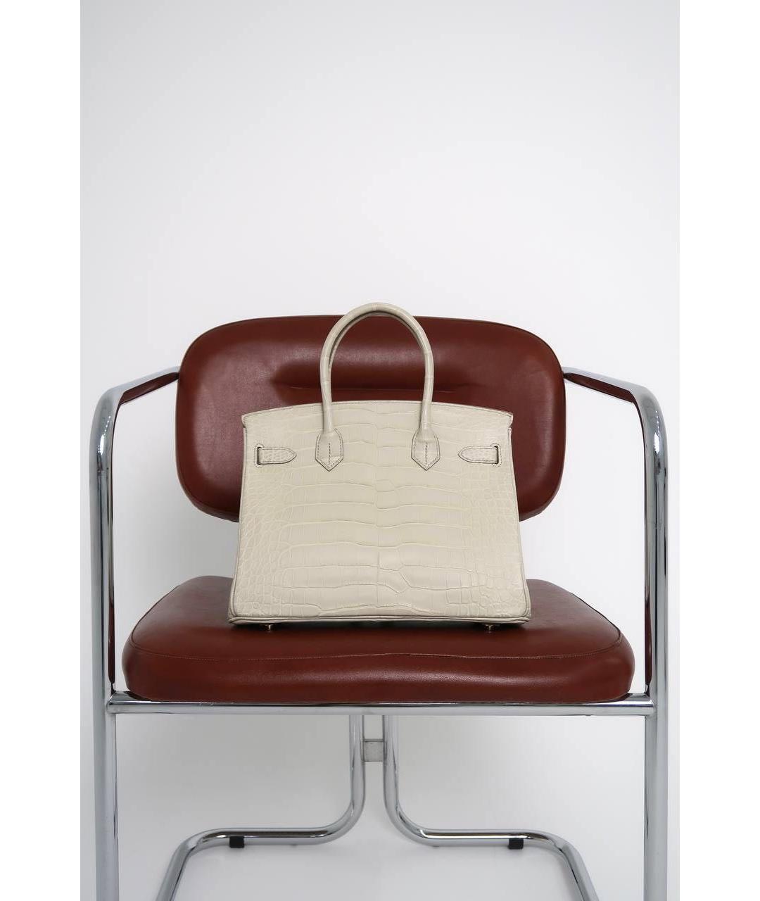 HERMES Белая сумка с короткими ручками из экзотической кожи, фото 3