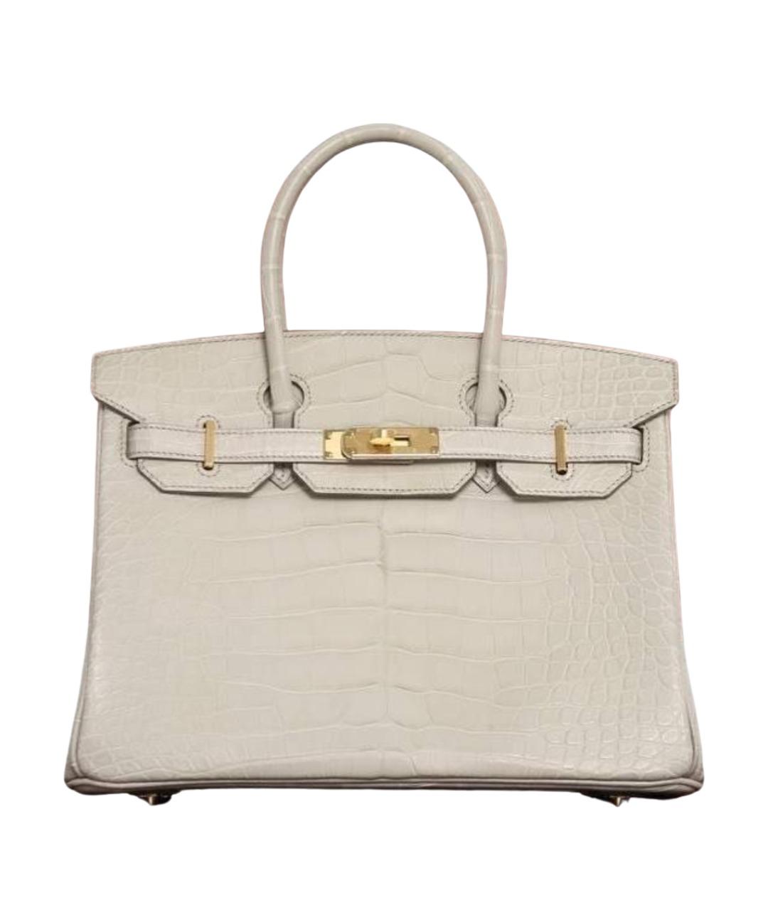 HERMES Белая сумка с короткими ручками из экзотической кожи, фото 1