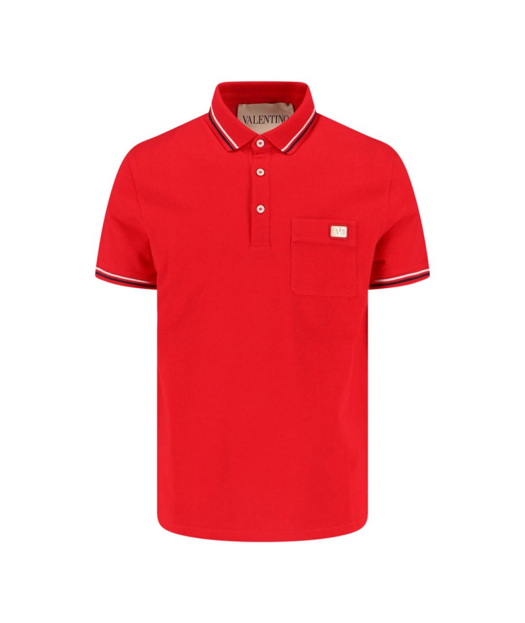 VALENTINO Красное хлопковое поло с коротким рукавом, фото 1
