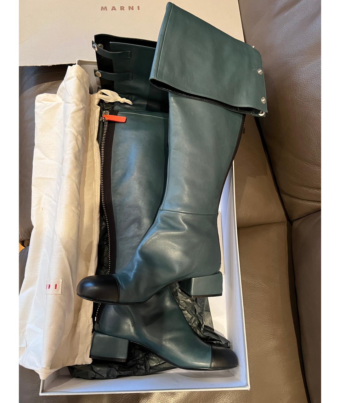 MARNI Зеленые кожаные ботфорты, фото 2