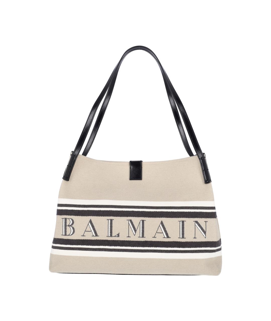 BALMAIN Бежевая хлопковая сумка тоут, фото 1