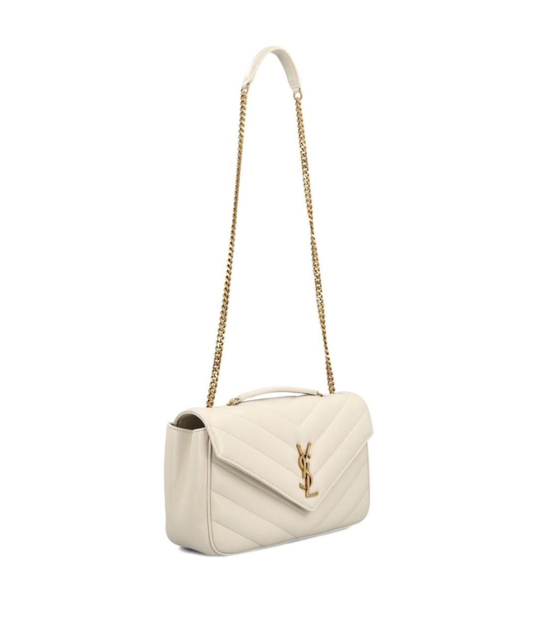 SAINT LAURENT Бежевая кожаная сумка через плечо, фото 3