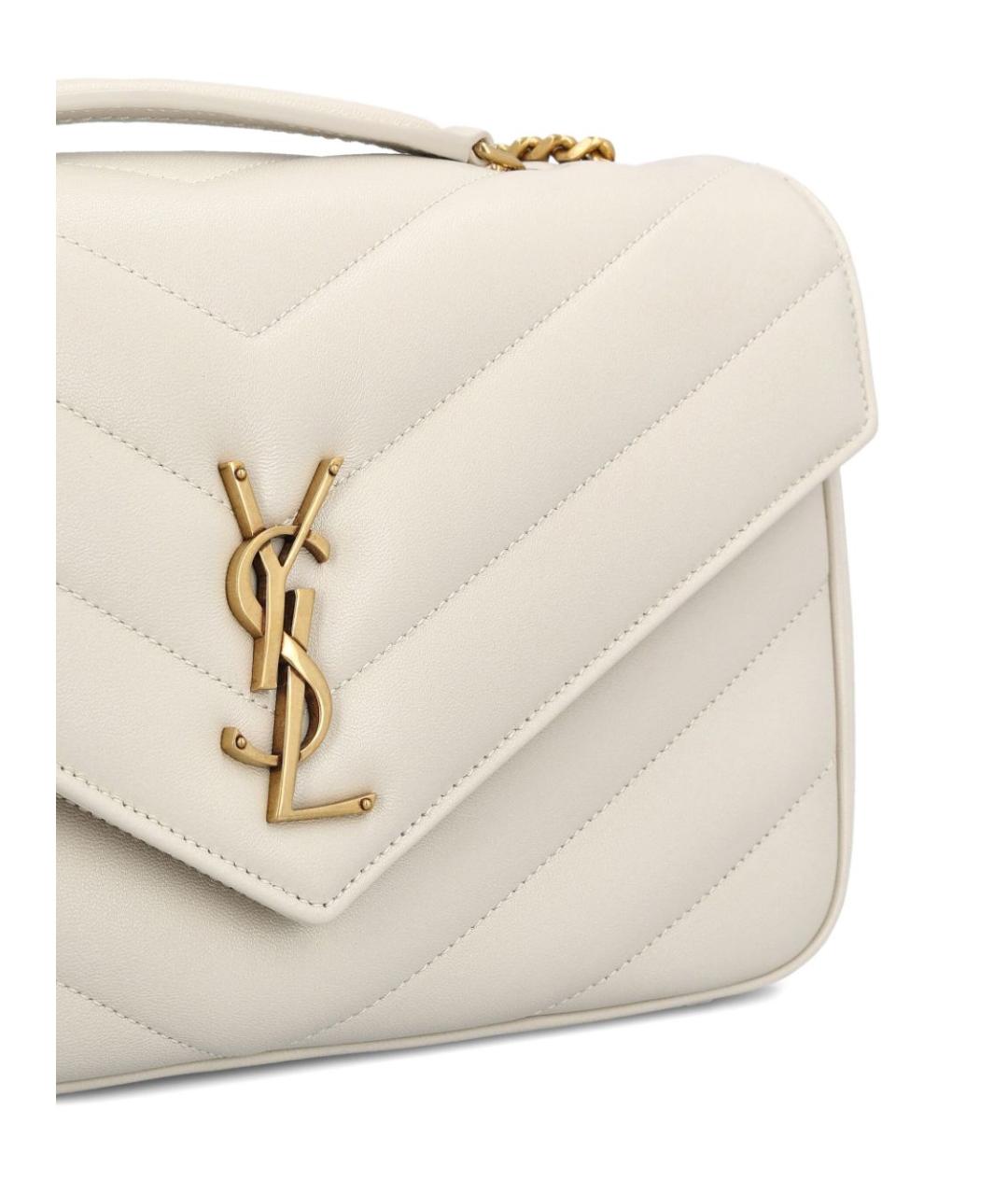 SAINT LAURENT Бежевая кожаная сумка через плечо, фото 4