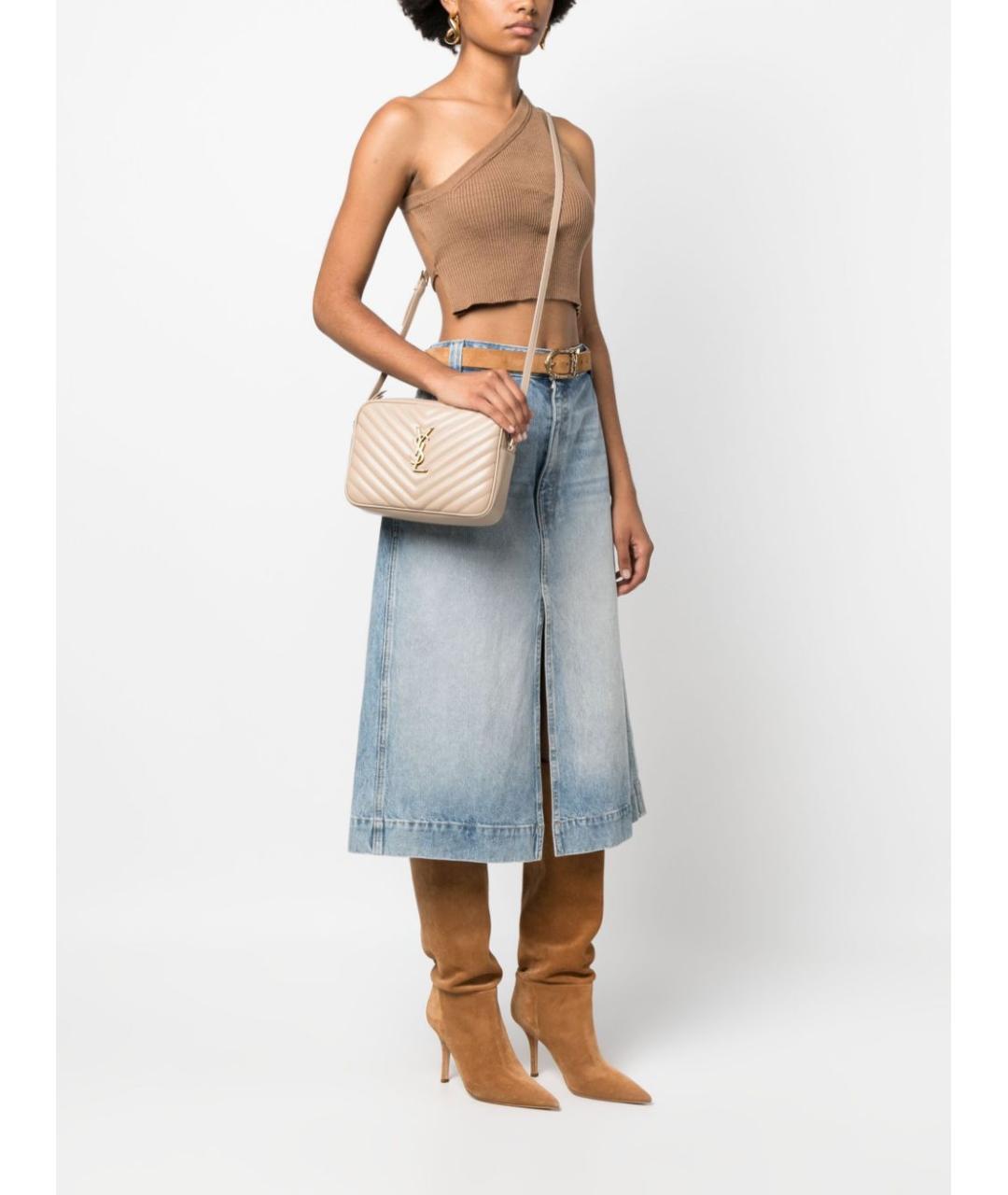 SAINT LAURENT Бежевая кожаная сумка через плечо, фото 2