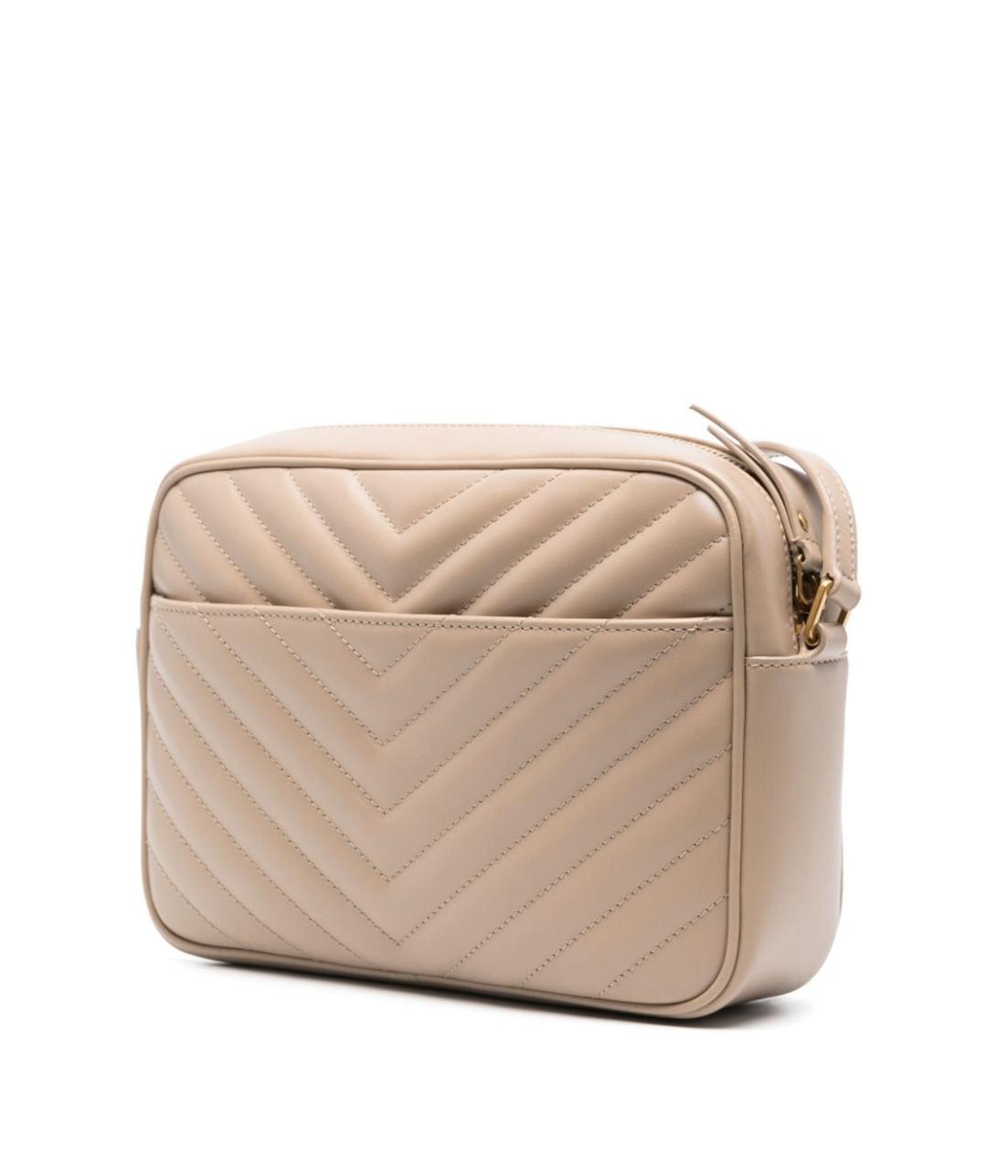 SAINT LAURENT Бежевая кожаная сумка через плечо, фото 3