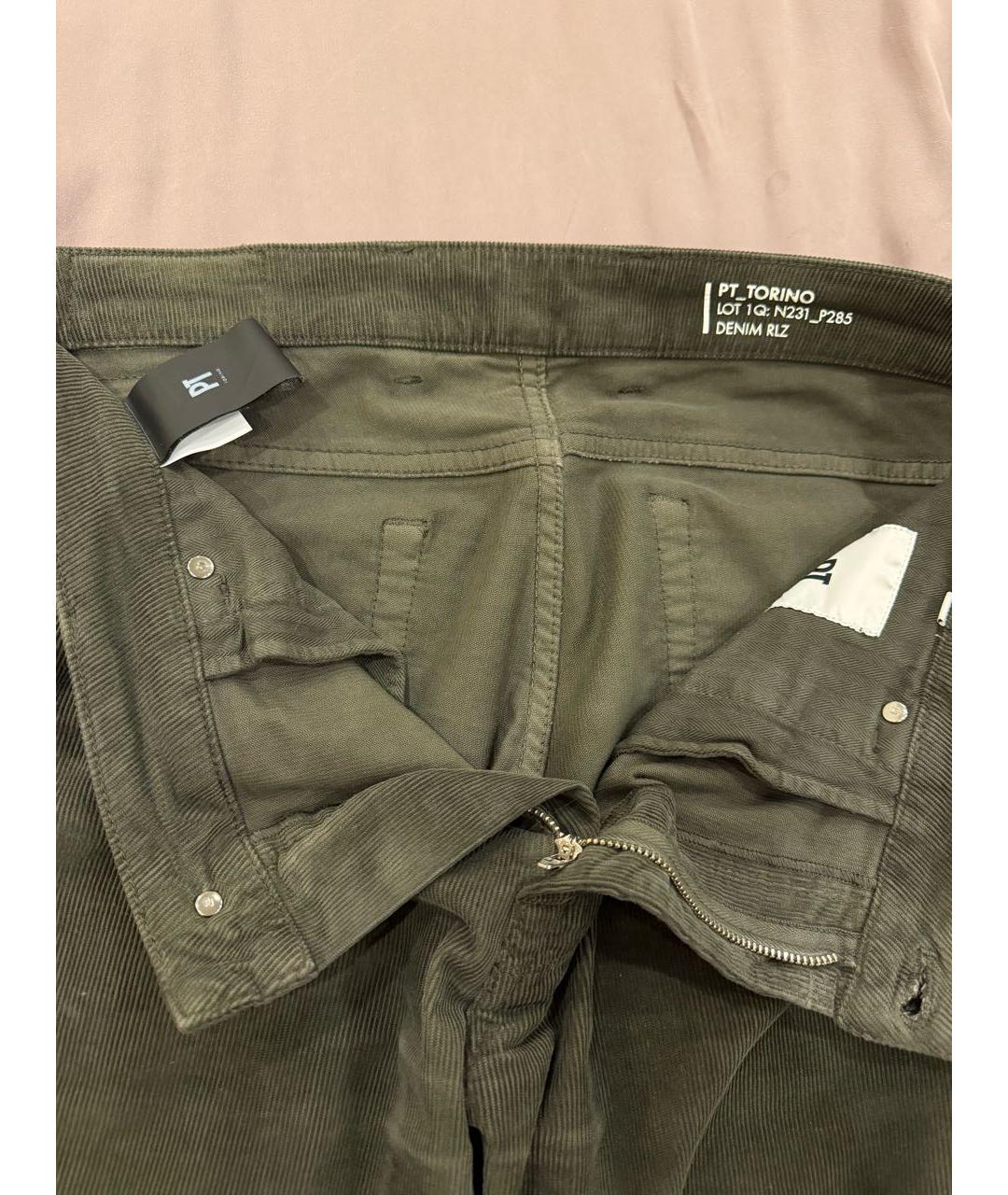 PT TORINO Зеленые хлопко-эластановые повседневные брюки, фото 7