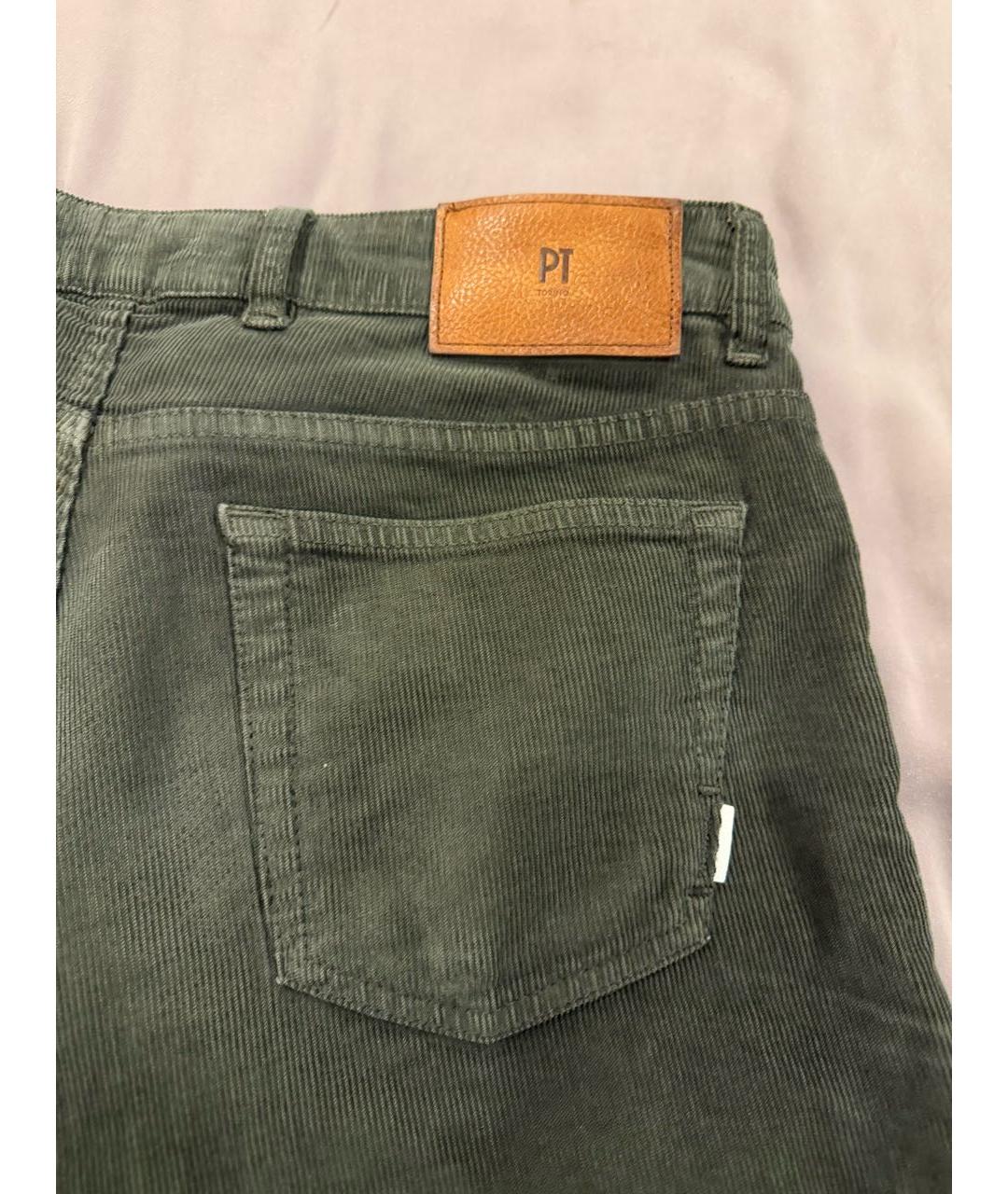 PT TORINO Зеленые хлопко-эластановые повседневные брюки, фото 4