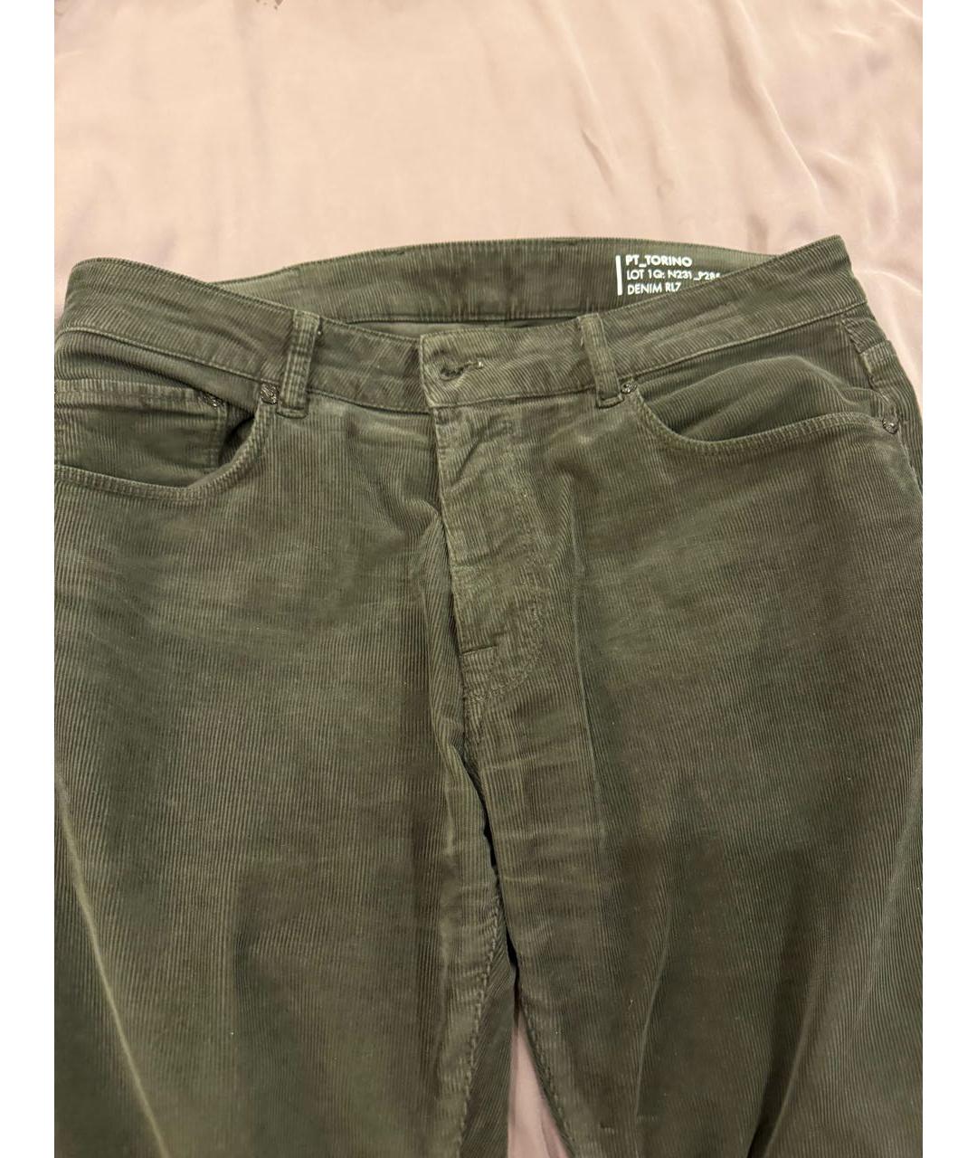 PT TORINO Зеленые хлопко-эластановые повседневные брюки, фото 8